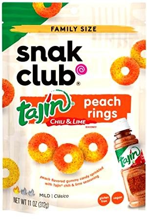 Snak Club Tajin Chili and Lime Seasoned Candy Peach Rings 71G-img